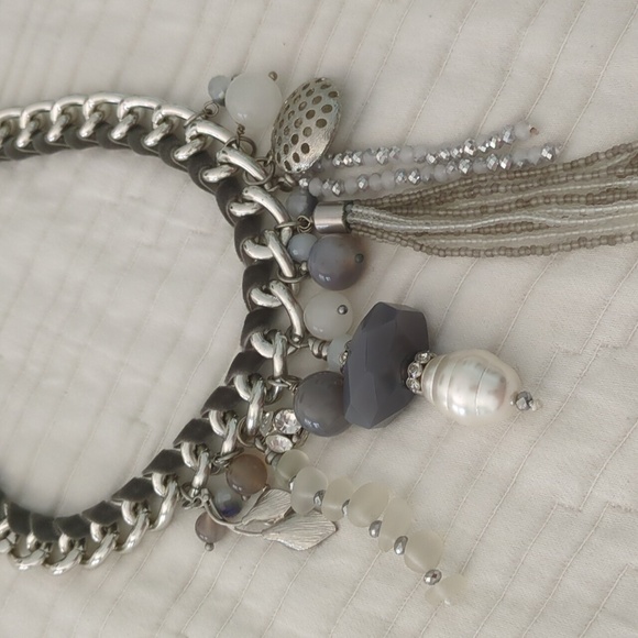 Nordstrom Art To Wear Statement Chunky Silver with Velvet and Charms Necklace - Picture 2 of 4